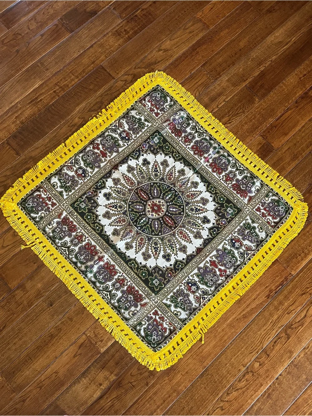 Moroccan Table Topper Floral with Fringe Tablecloth Accent Decor Multicolor 32”